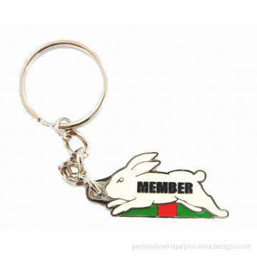 Zinc Alloy Rabbit Shape Metal Key Chains / Metal Keychains With Filling Colors